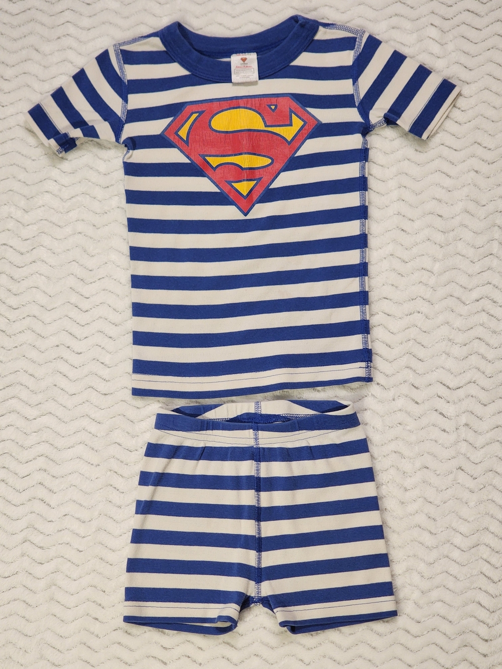 Hanna Andersson Superman Short Pajama Set – Size 4 – Blue & White Stripe